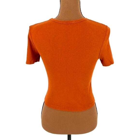 Zara Rust Orange Babydoll Tee in Rubbed Cotton – Size Small - Picture 4 of 6